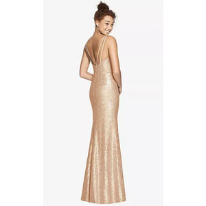NEW! Dessy Collection Size 16 Elle Sequin Bateau Rose Gold Gown Dress $284 I21-4
